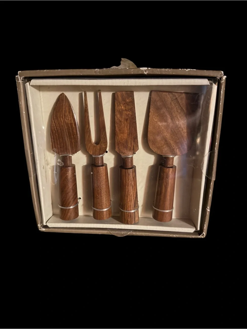 Pier 1 Imports Acacia Wood Cheese Knife Tool Set of 4 w/ Original Box India NEW